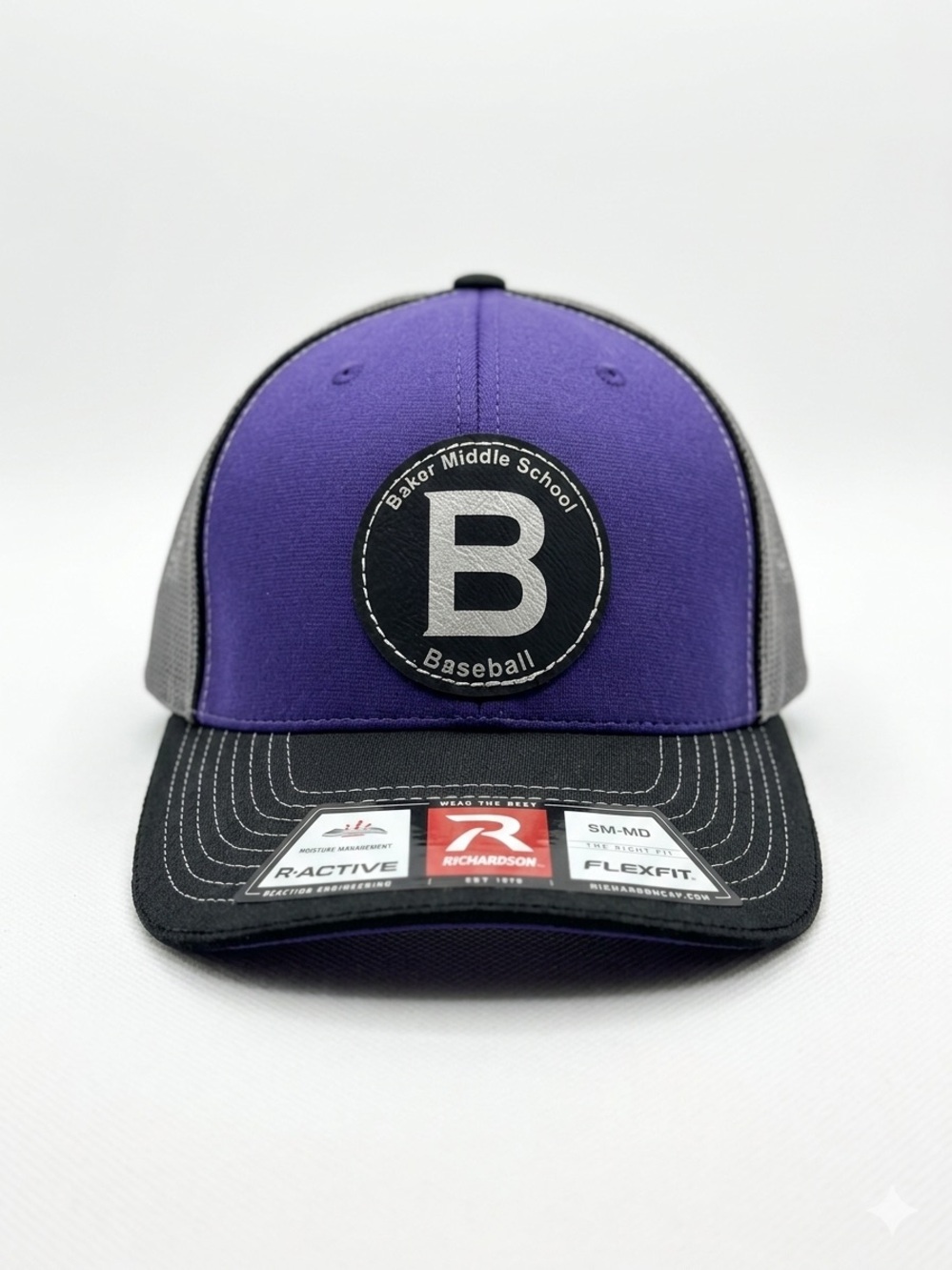 Richardson 172 Baker Middle School Baseball Trucker Hat Purple Black FlexFit S/M